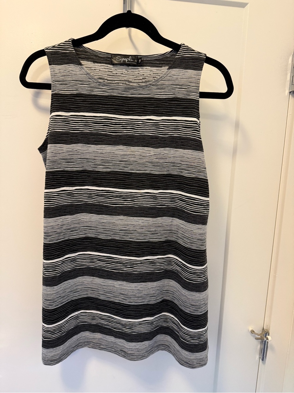 Sympli Black & Gray Striped Knit Tank Top